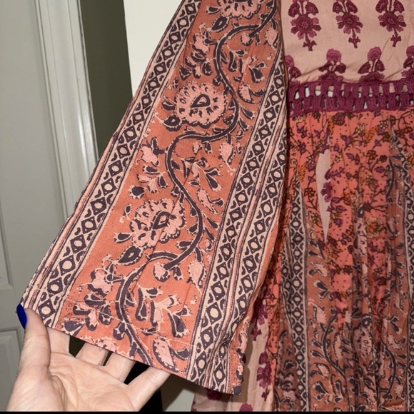 Free People Floral Red and Pink Mini Dress babydoll bohemian boho - Picture 4 of 9